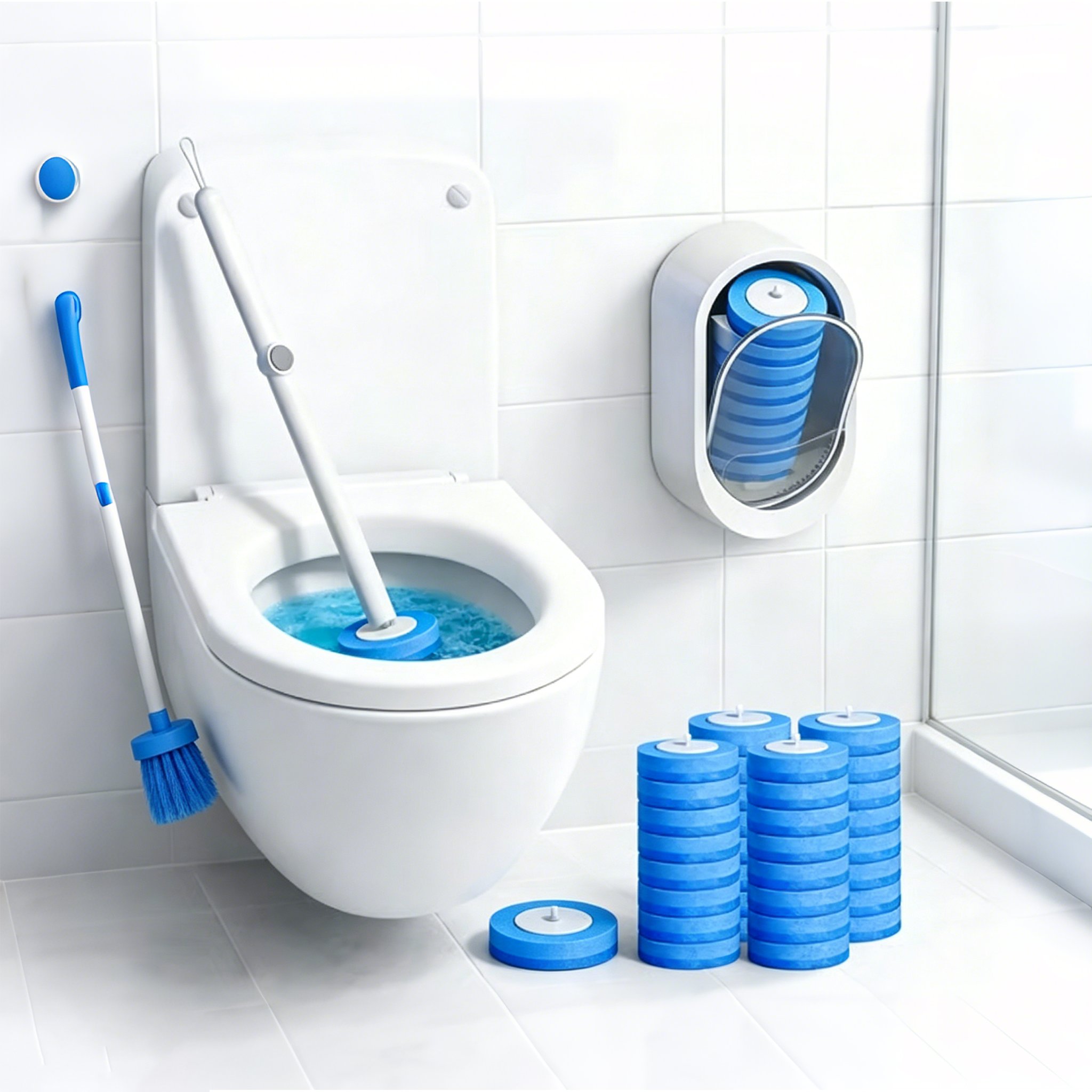 Disposable toilet brush system with refill heads