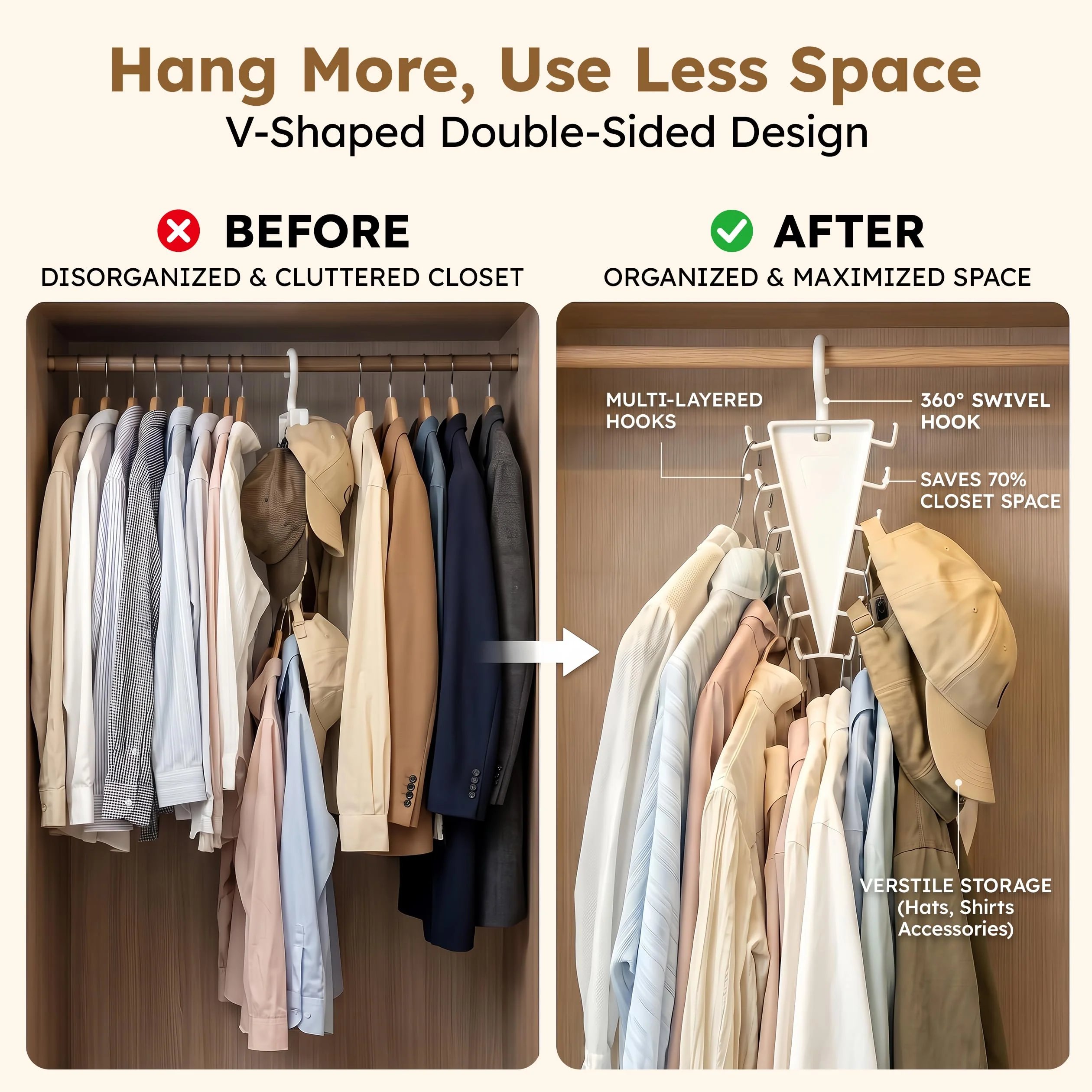 V-shaped double-sided closet organizer hanger