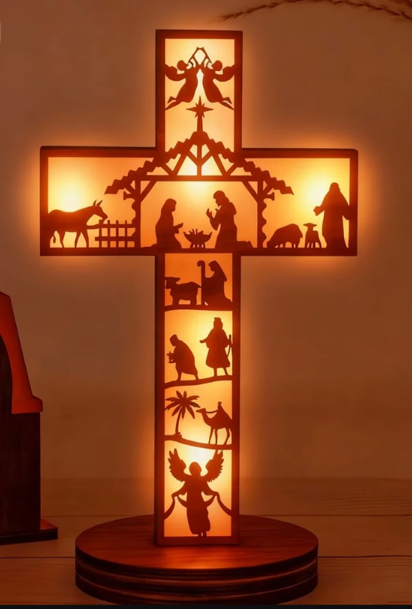 3D Wooden Nativity Scene with LED Light – Religious Christmas Decor for Faithful Homes