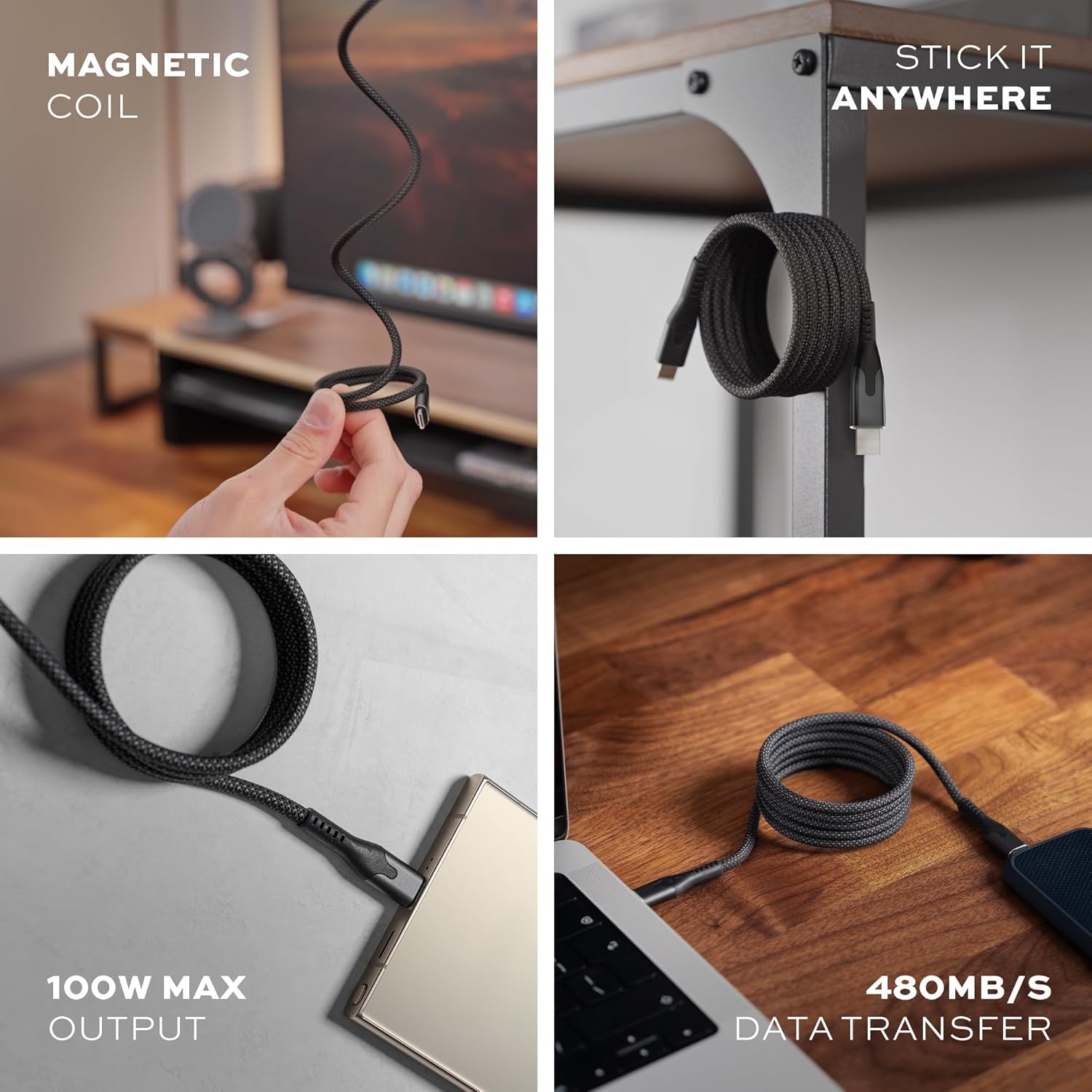 Clutter-Free Magnetic Charging Cable, Anti-Tangle Phone Charger Cord