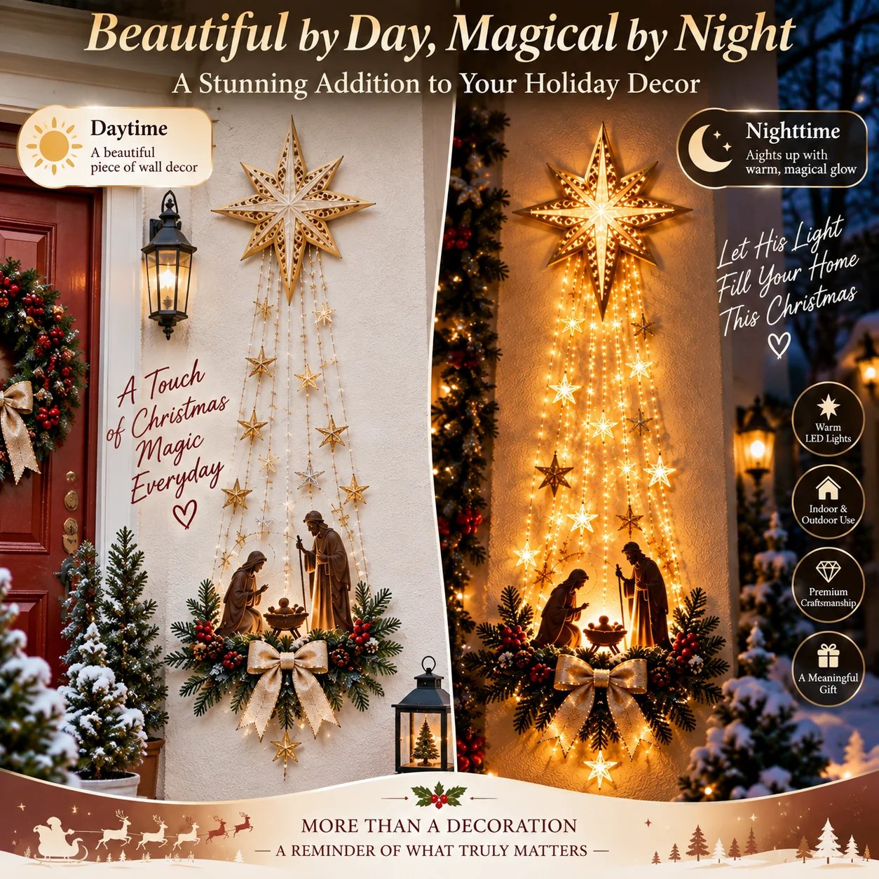 Bethlehem Star Nativity decoration day and night display