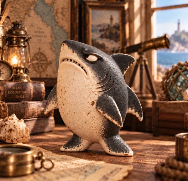 Short grumpy shark figurine