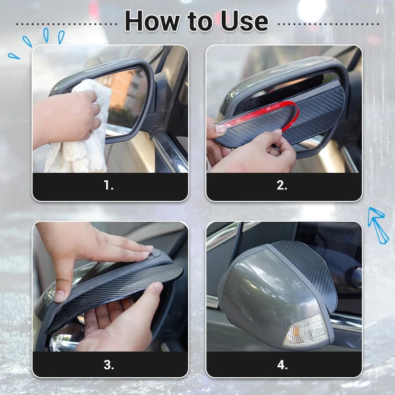 Adhesive installation of car side mirror rain guard