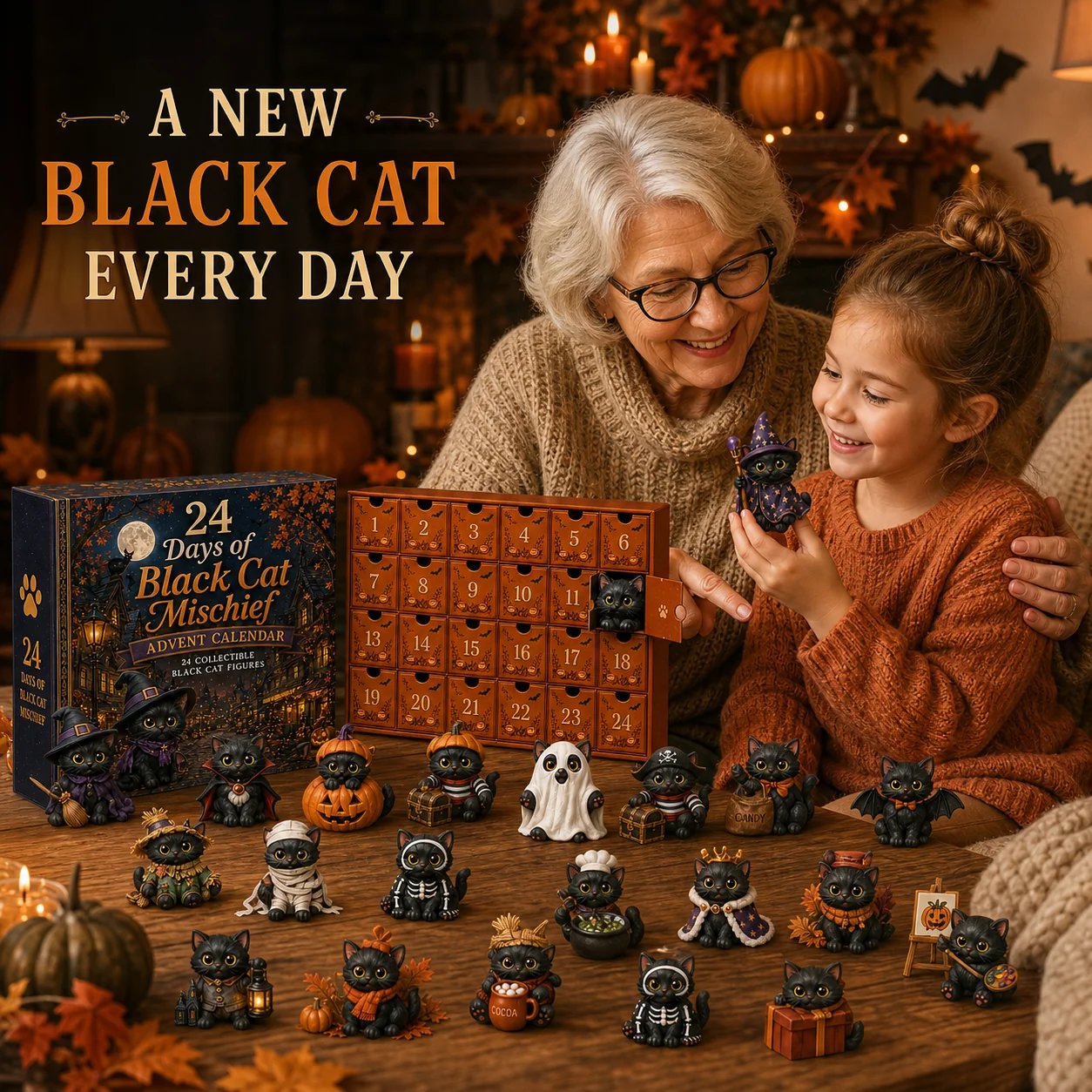 Family members sharing the Black Cat Halloween countdown