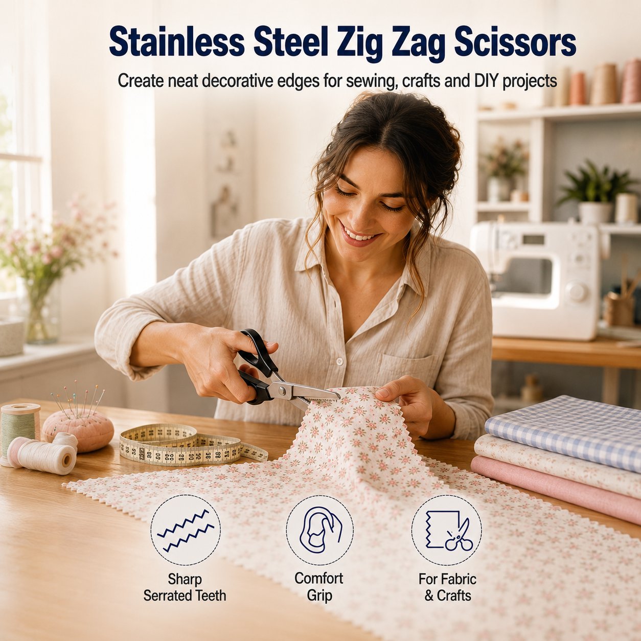 Zig zag pinking shears for sewing quilting and craft projects