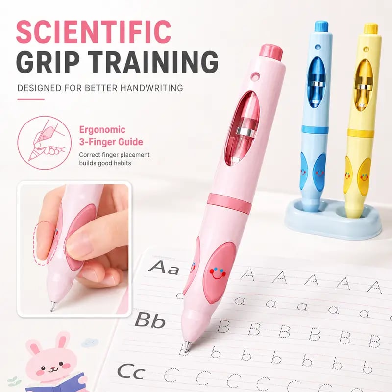 Write Right ergonomic writing aid pencils with colorful smiley face designs