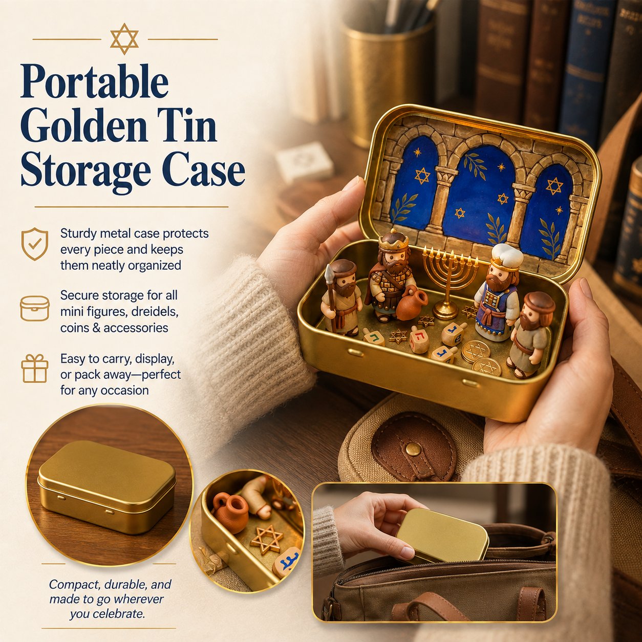Portable Golden Tin Storage Case