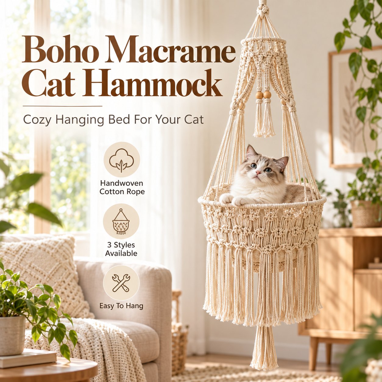 Handmade Macrame Cat Hammock Design