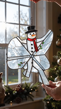 Animated view of the completed iridescent ornaments hanging on display