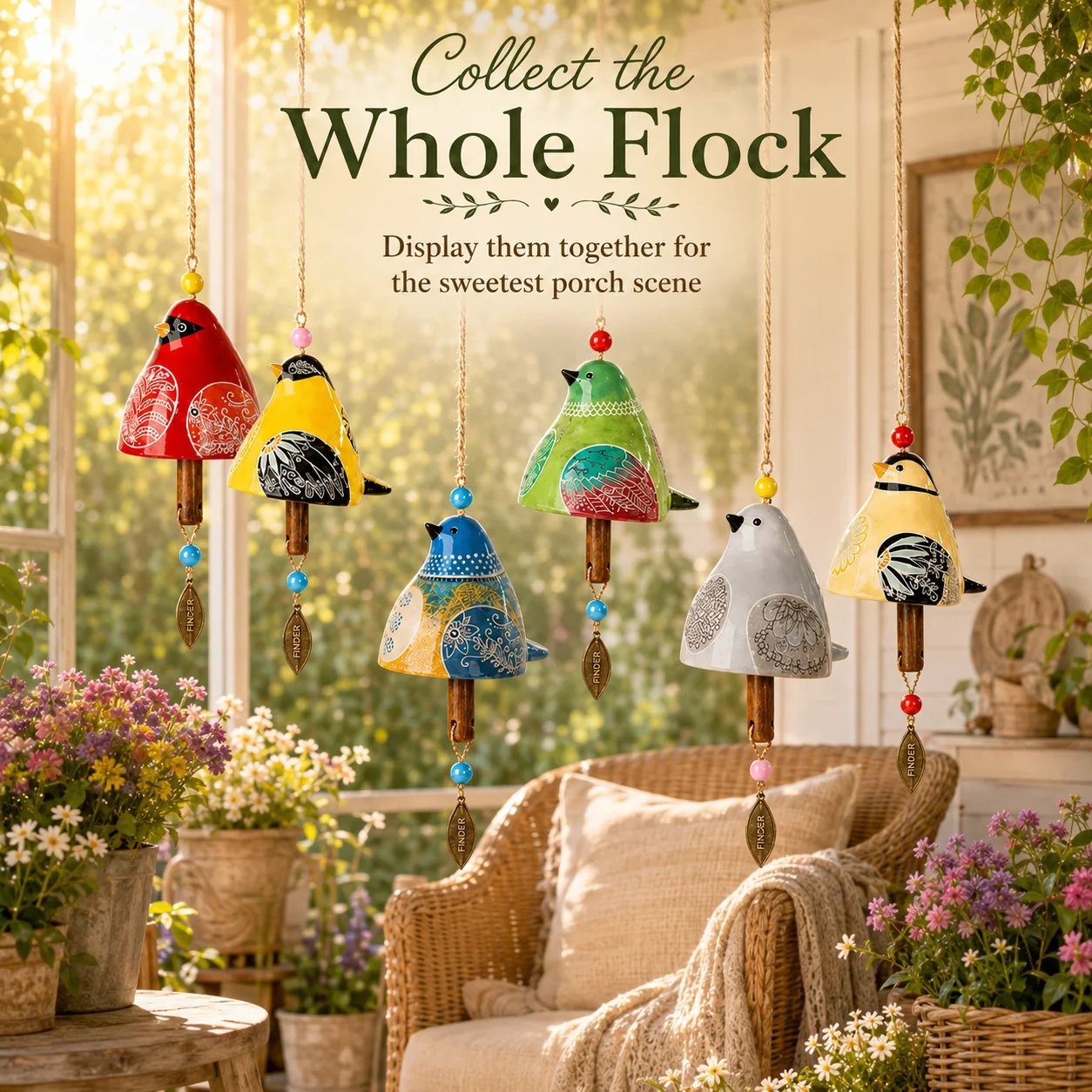 Colorful bird wind chime gift idea