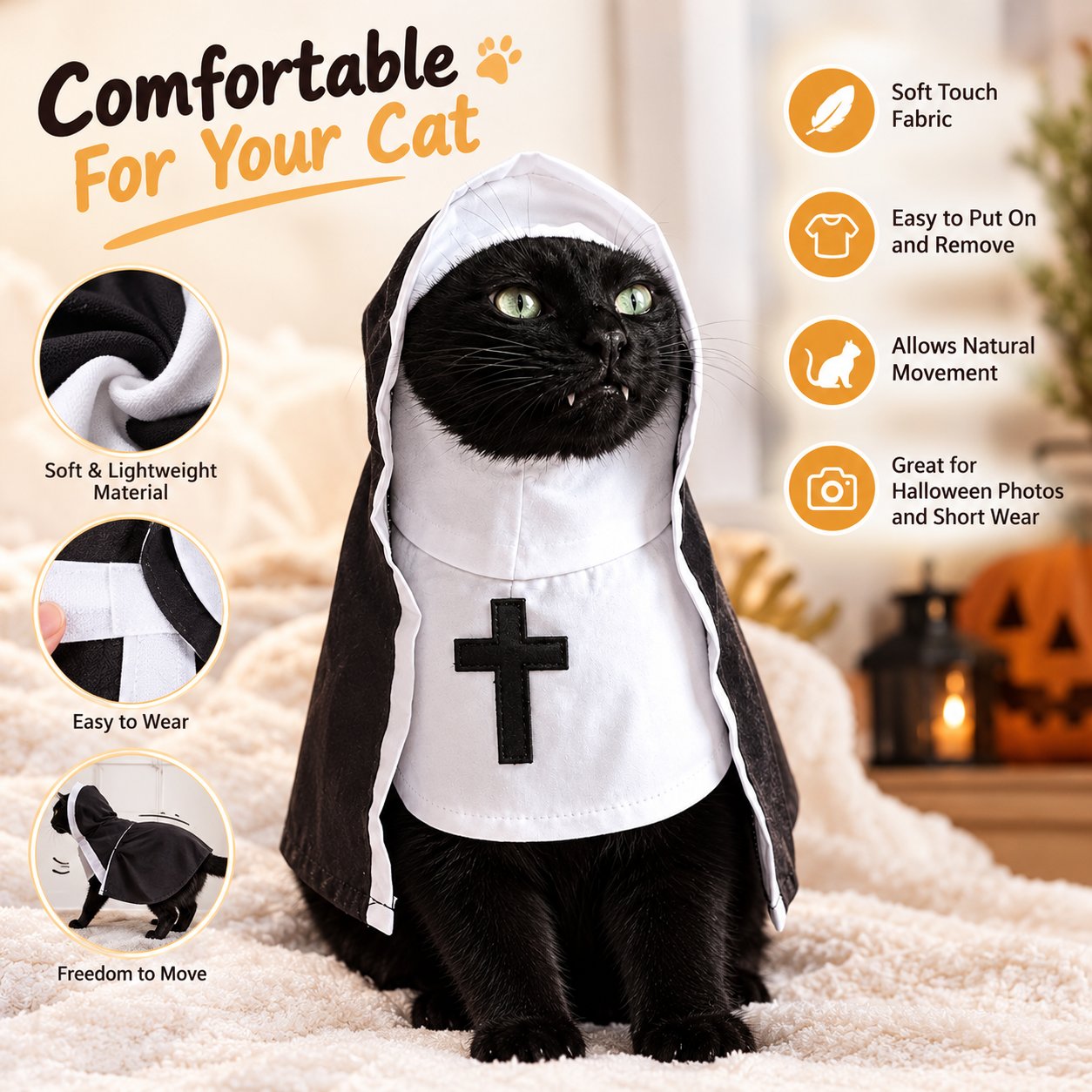 Soft and lightweight cat nun costume