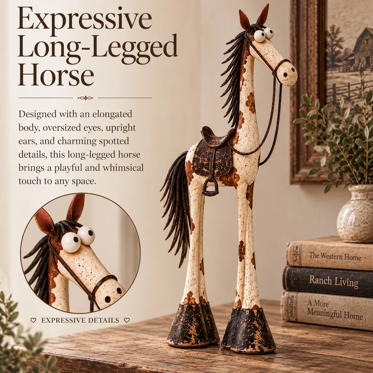 Expressive long-legged western horse figurine
