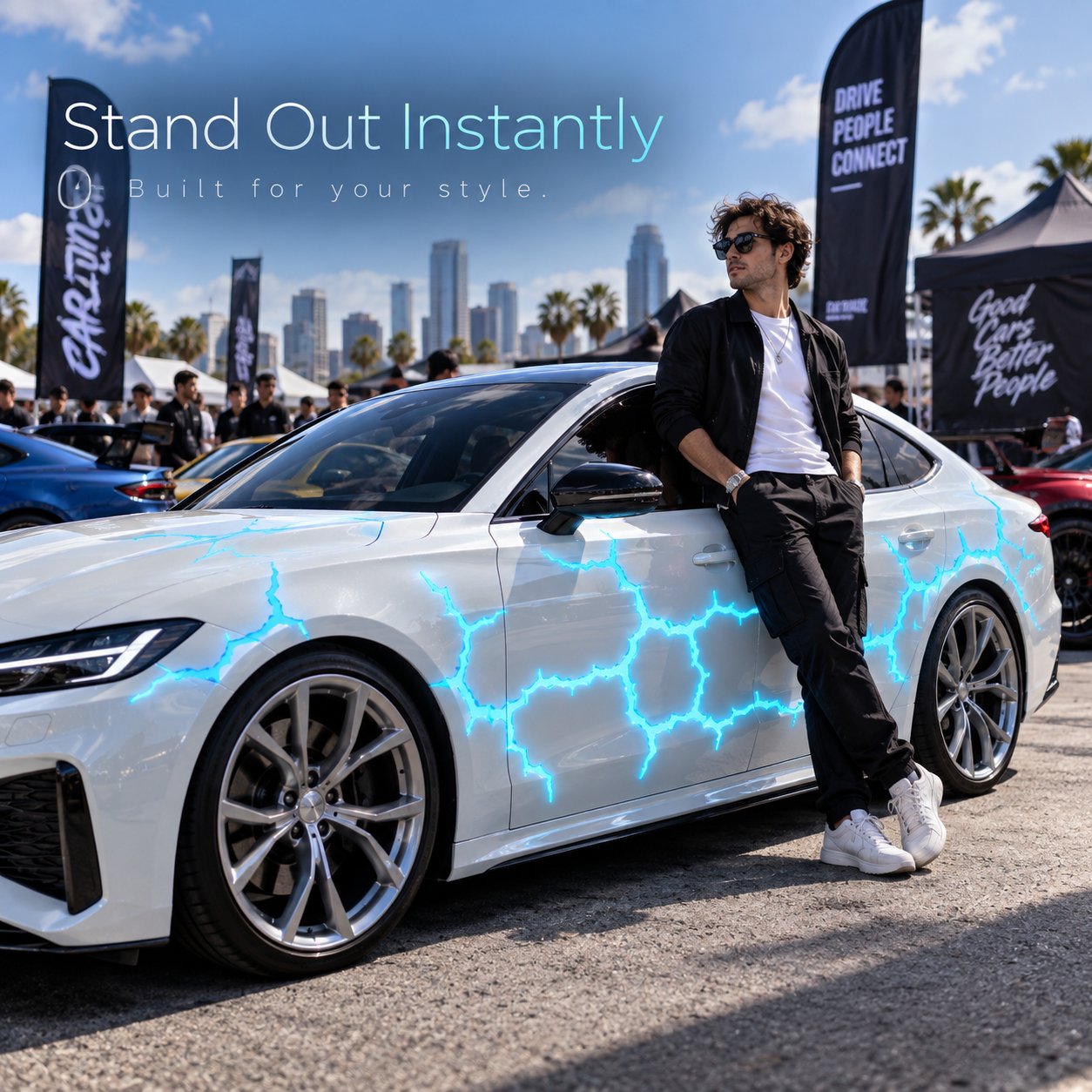 Custom liquid laser wrapped vehicle at car meet