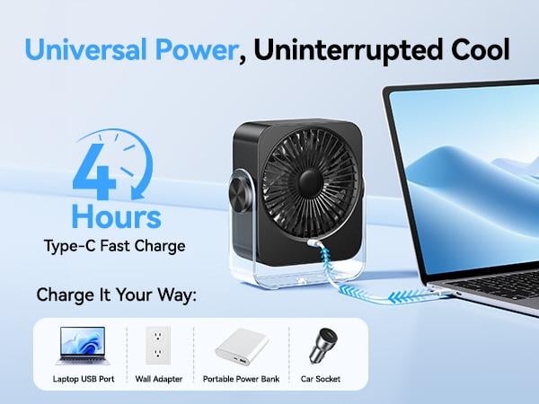 KIMMOO Desk Cooling Fan for Bedroom, 199 Speed Turbo Airflow, Digital Display Quiet Table Fan, 270° Rotatable Small Rechargeable Desktop Fan for Home Office