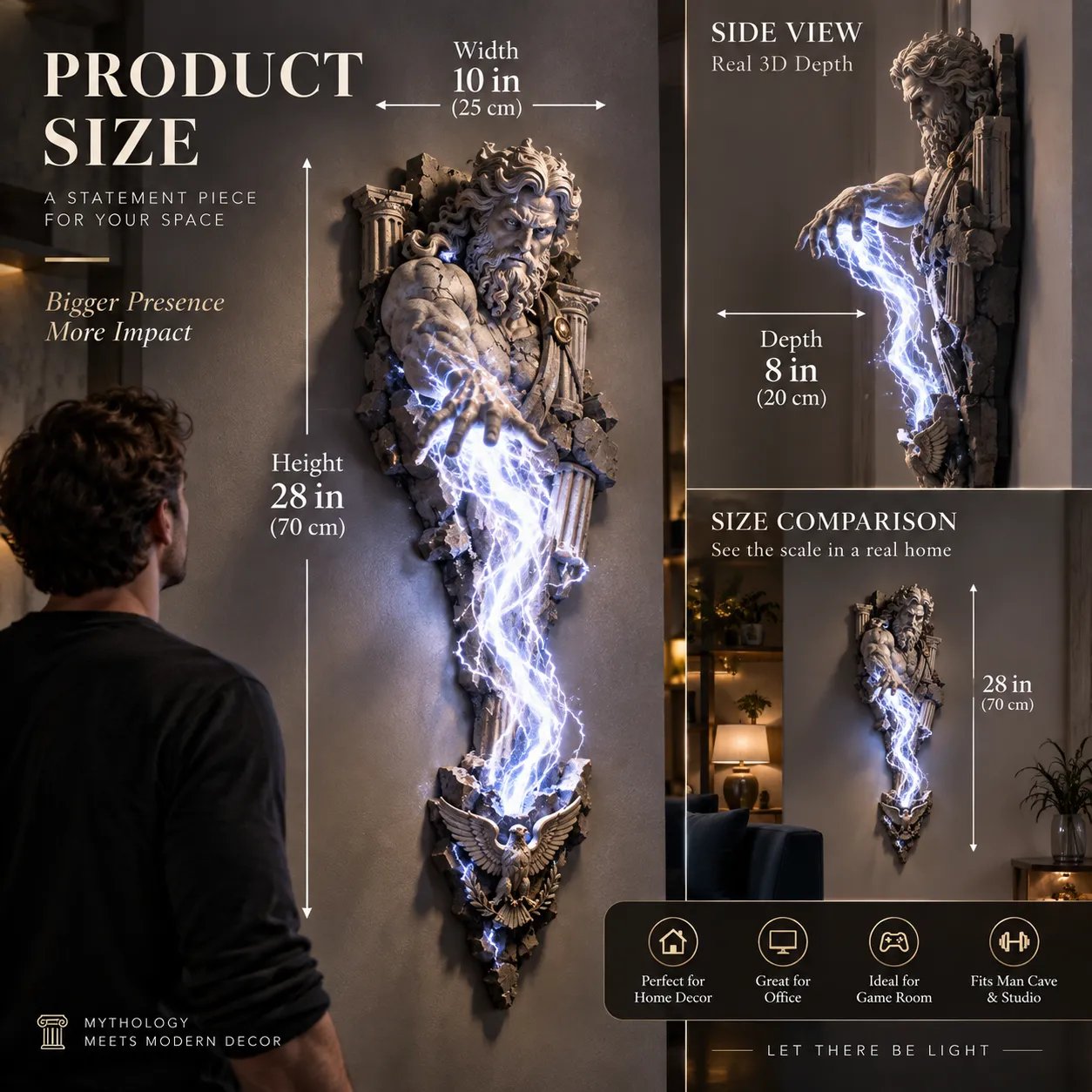 Illuminated mythological wall sculpture