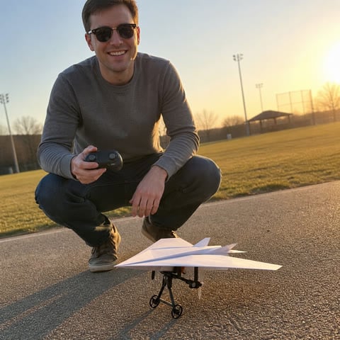 Testing the finished RC paper airplane outdoors