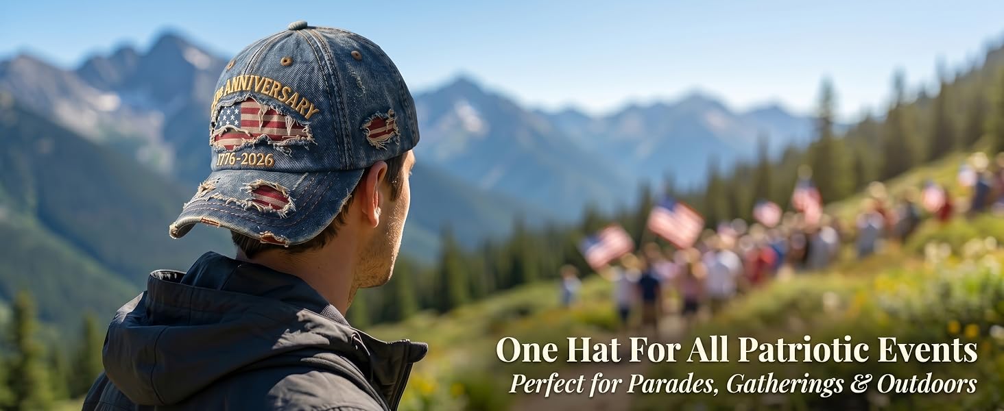 1776 2026 patriotic denim cap banner