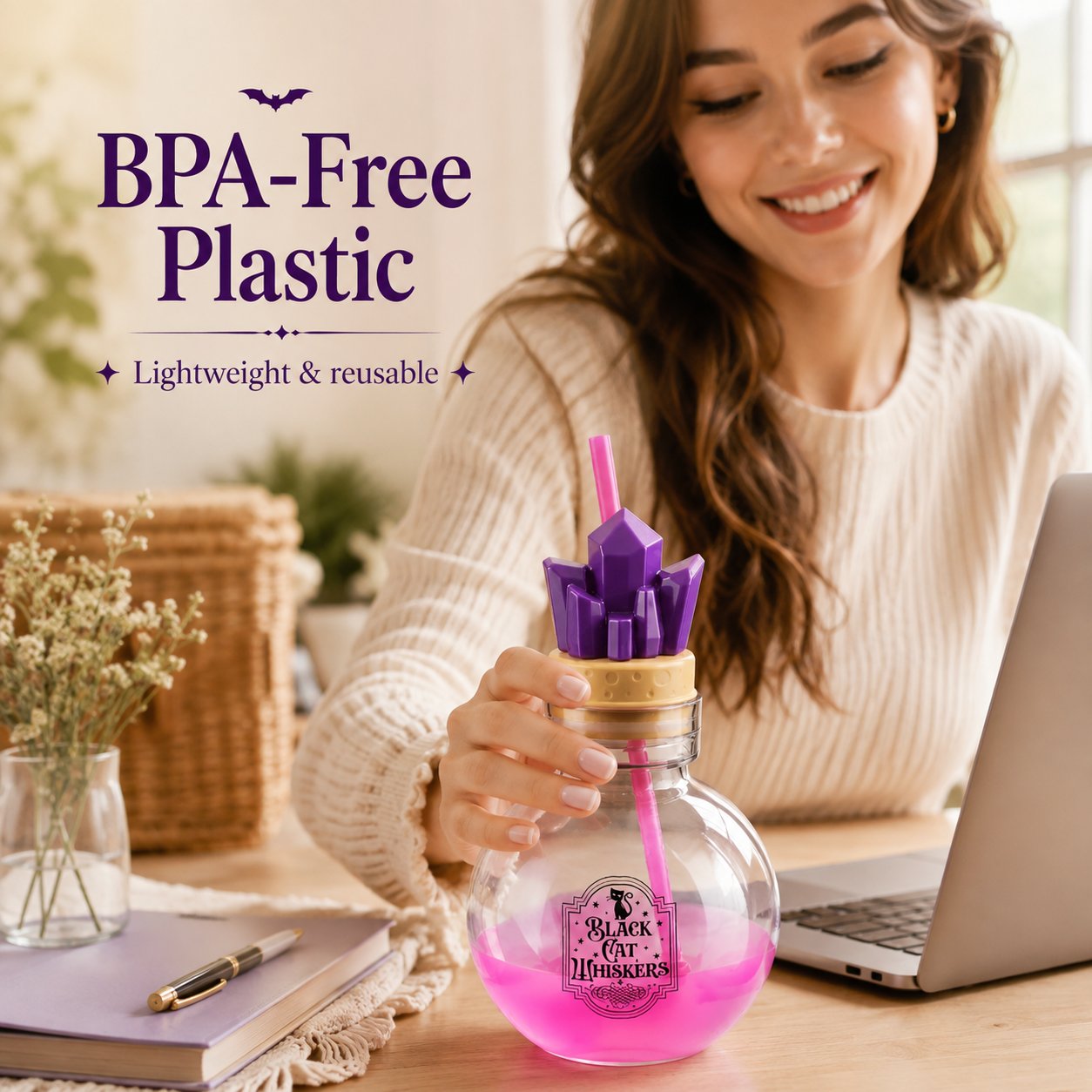 BPA-free lightweight reusable potion drink bottle