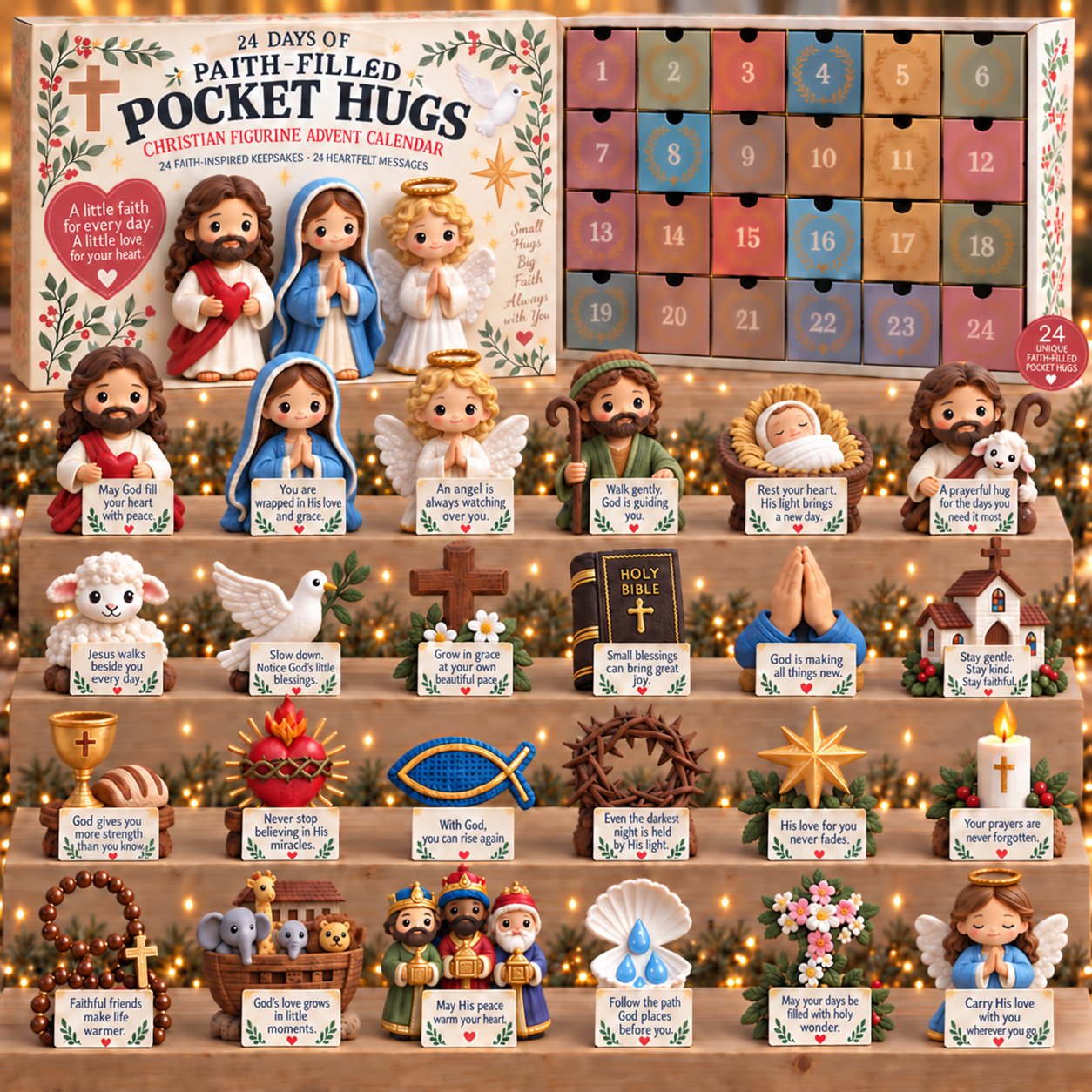 24 Days of Faith-Filled Pocket Hugs Christian figurine Advent calendar and complete collection
