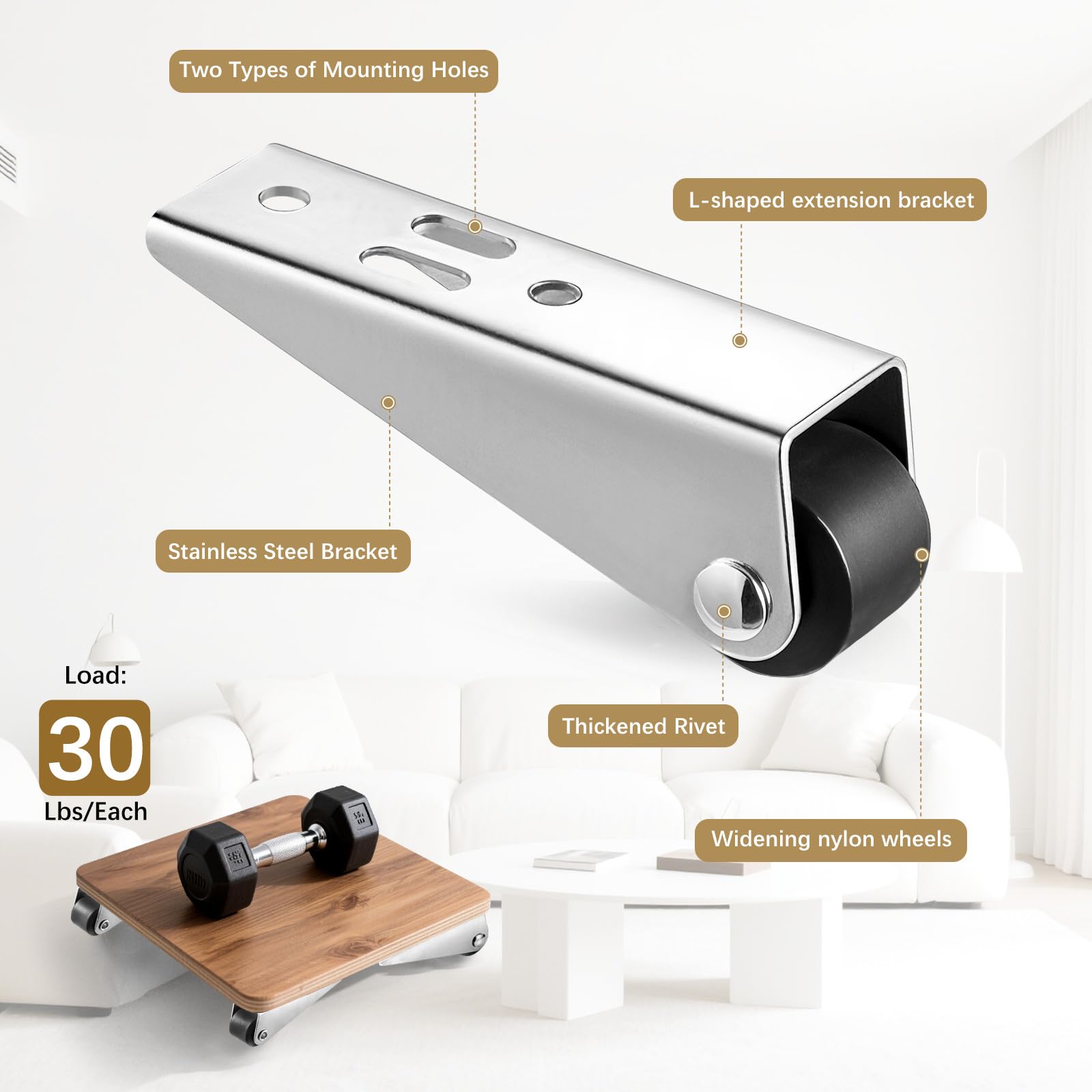 Heavy Duty Stainless Steel Bracket and Nylon Wheel Load Capacity