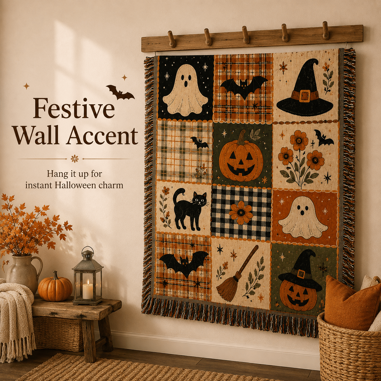 Festive Wall Accent Halloween Woven Tapestry