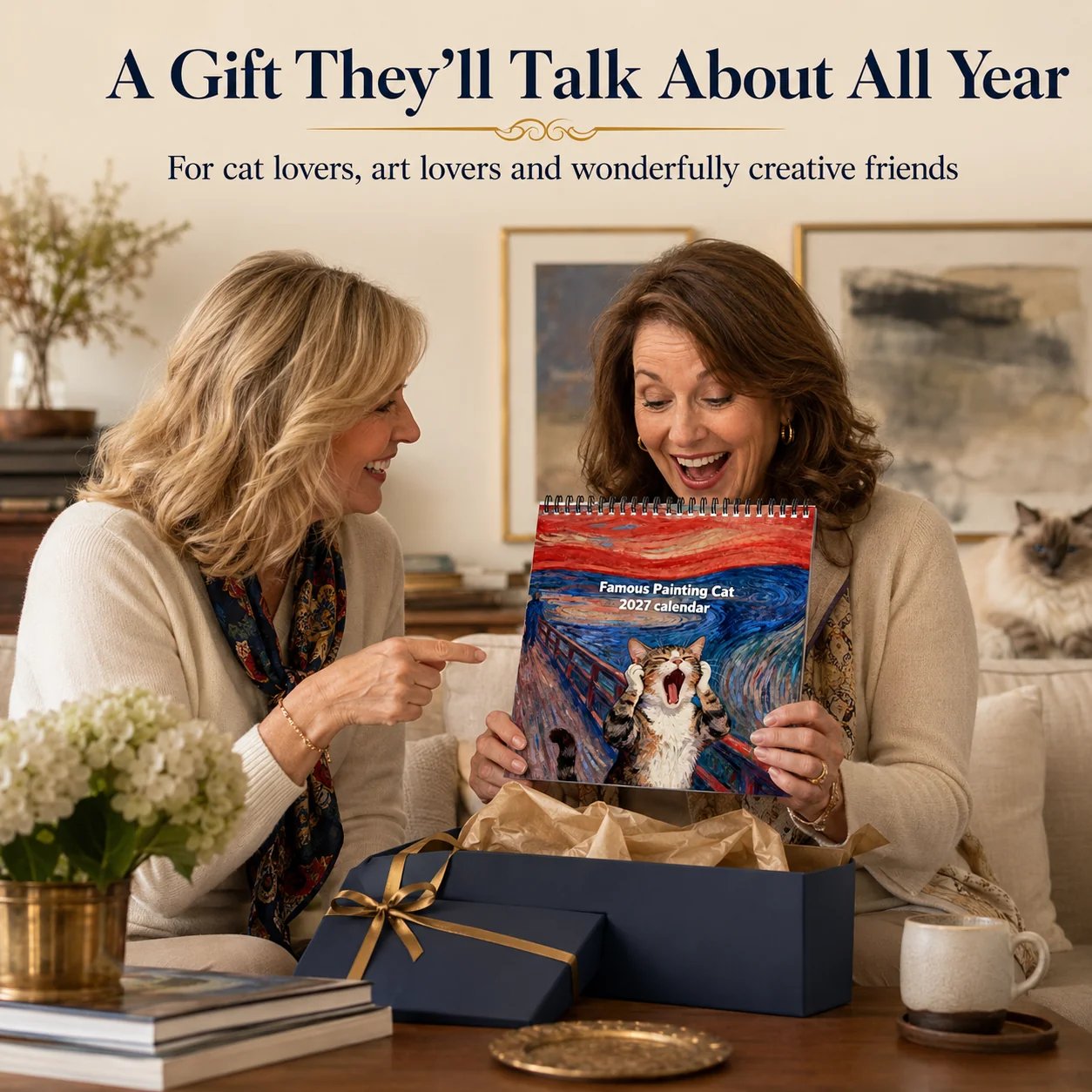 Cat art calendar gift