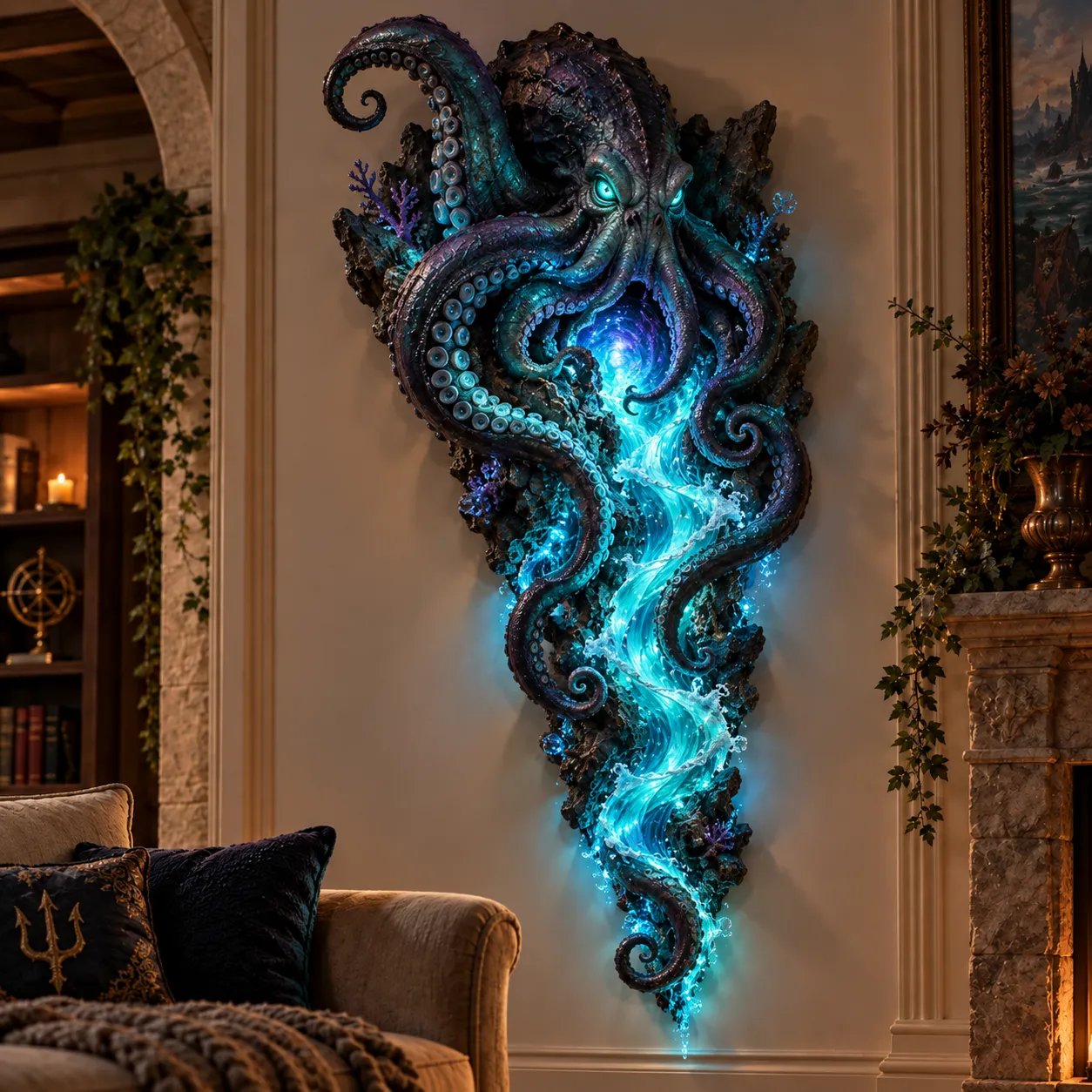 Kraken wall decor in room