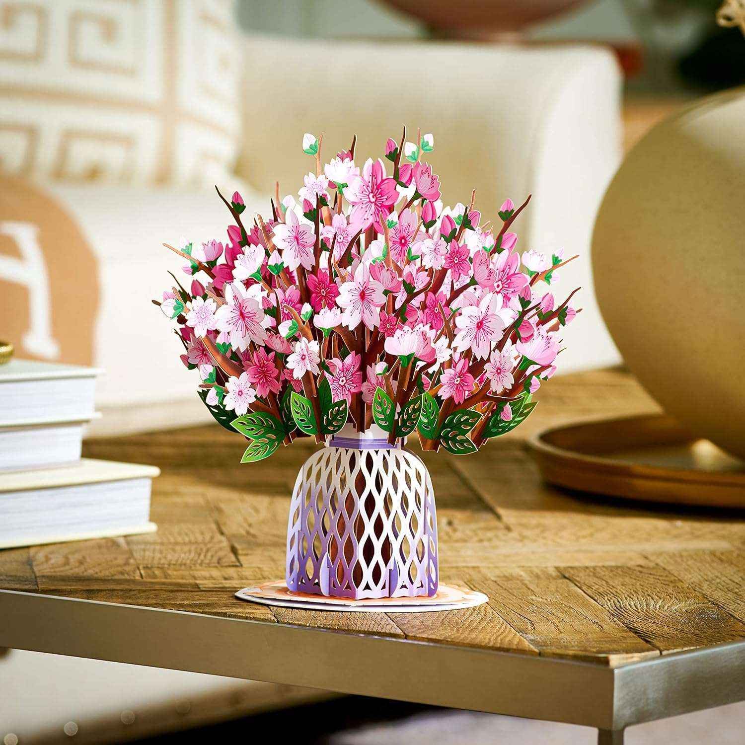 Paper Love Pop Up Cards - HugePop Cherry Blossom Pop Up Flower Bouquet with Detachable Flowers