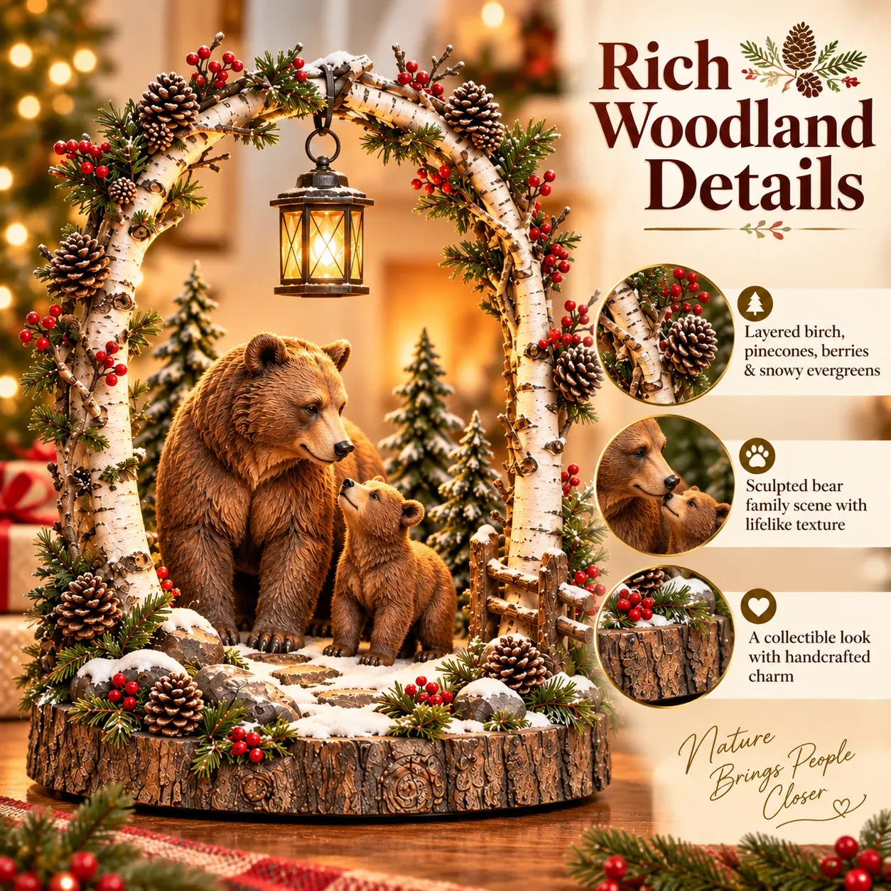 Woodland Bear Family Lantern detail view