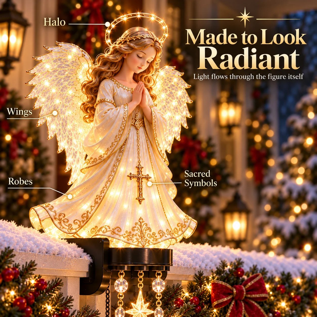 Four sacred Christmas railing light designs