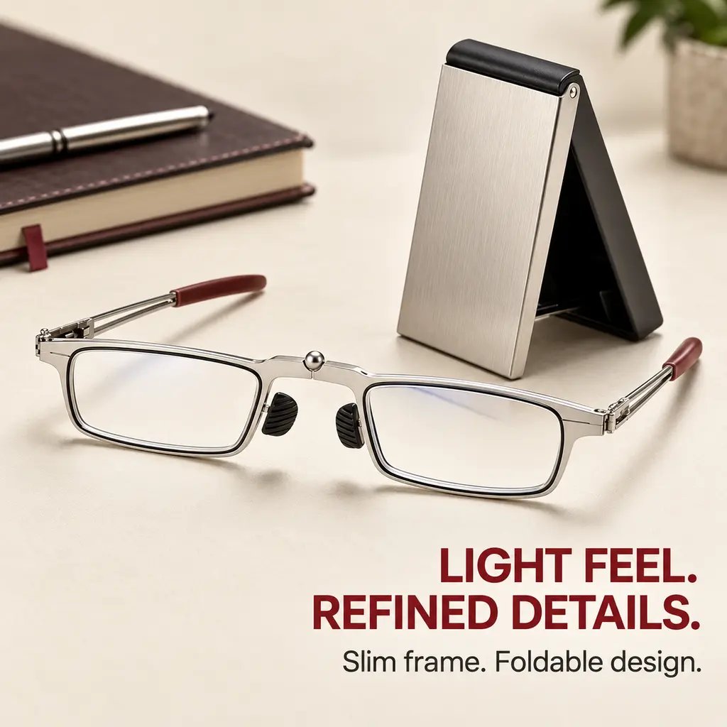 Slim silver frame with black nose pads and burgundy temple tips