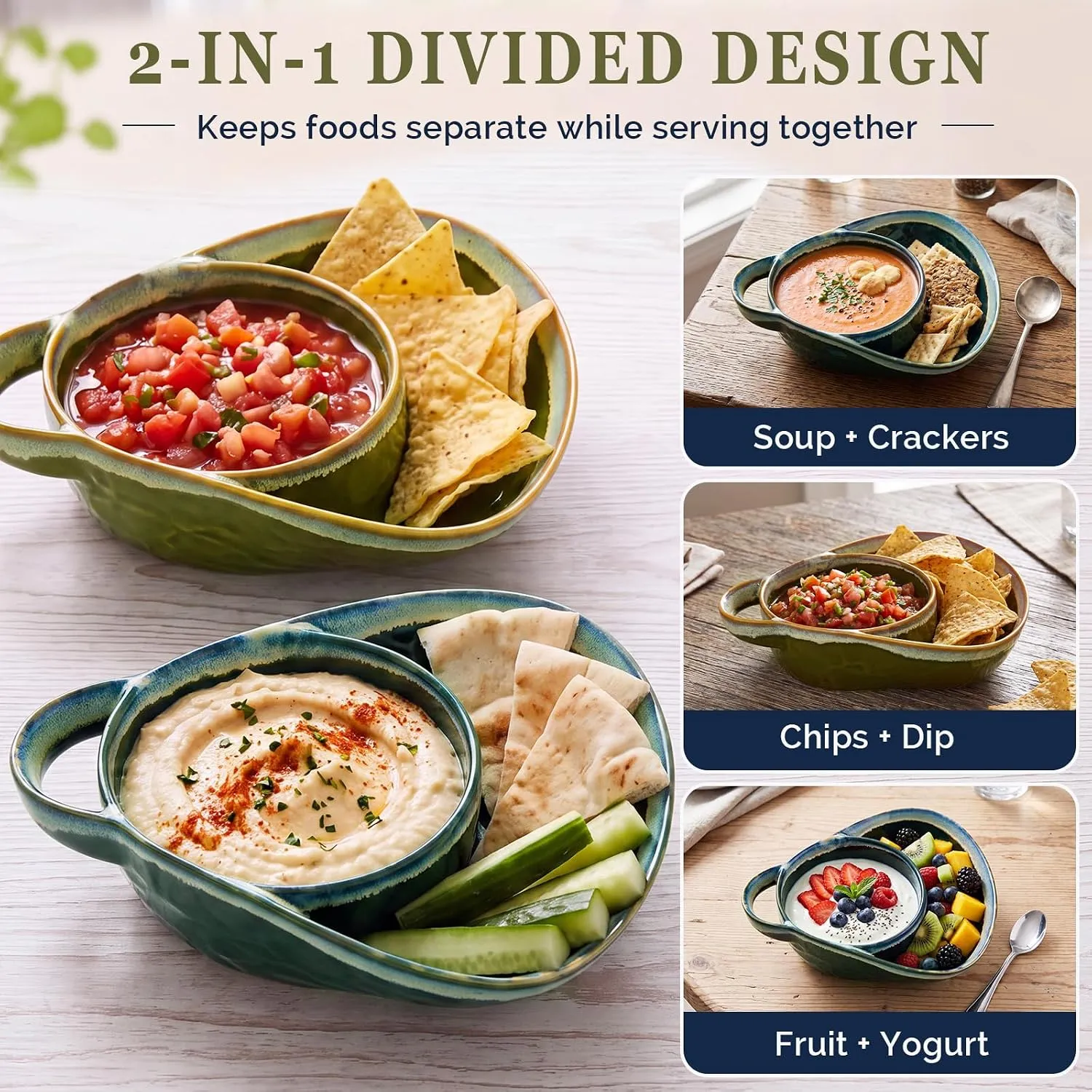 Divided ceramic bowl for soup and side dishes