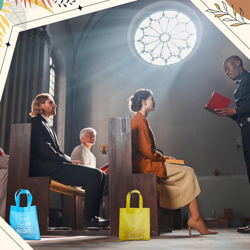 16Pcs/32Pcs/48 Pcs Christian Gift Bags with Handle Bible Verse Gift Bag Reusable Non - Woven Inspirational Christian Gifts Bags for Birthday Baptisms First Communions Easter Religious Party Favor Valentine's Day Easter Gift