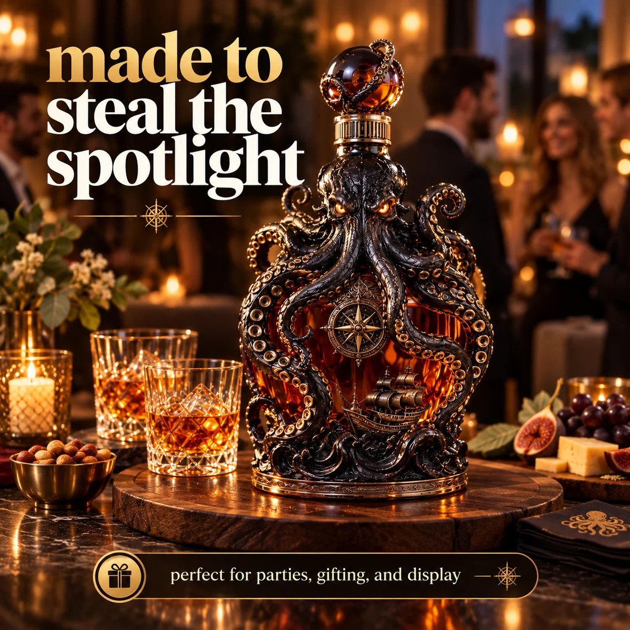 Side angle showing the sculpted Kraken bottle profile