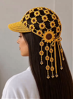 Animated view of the golden sunflower crochet hat