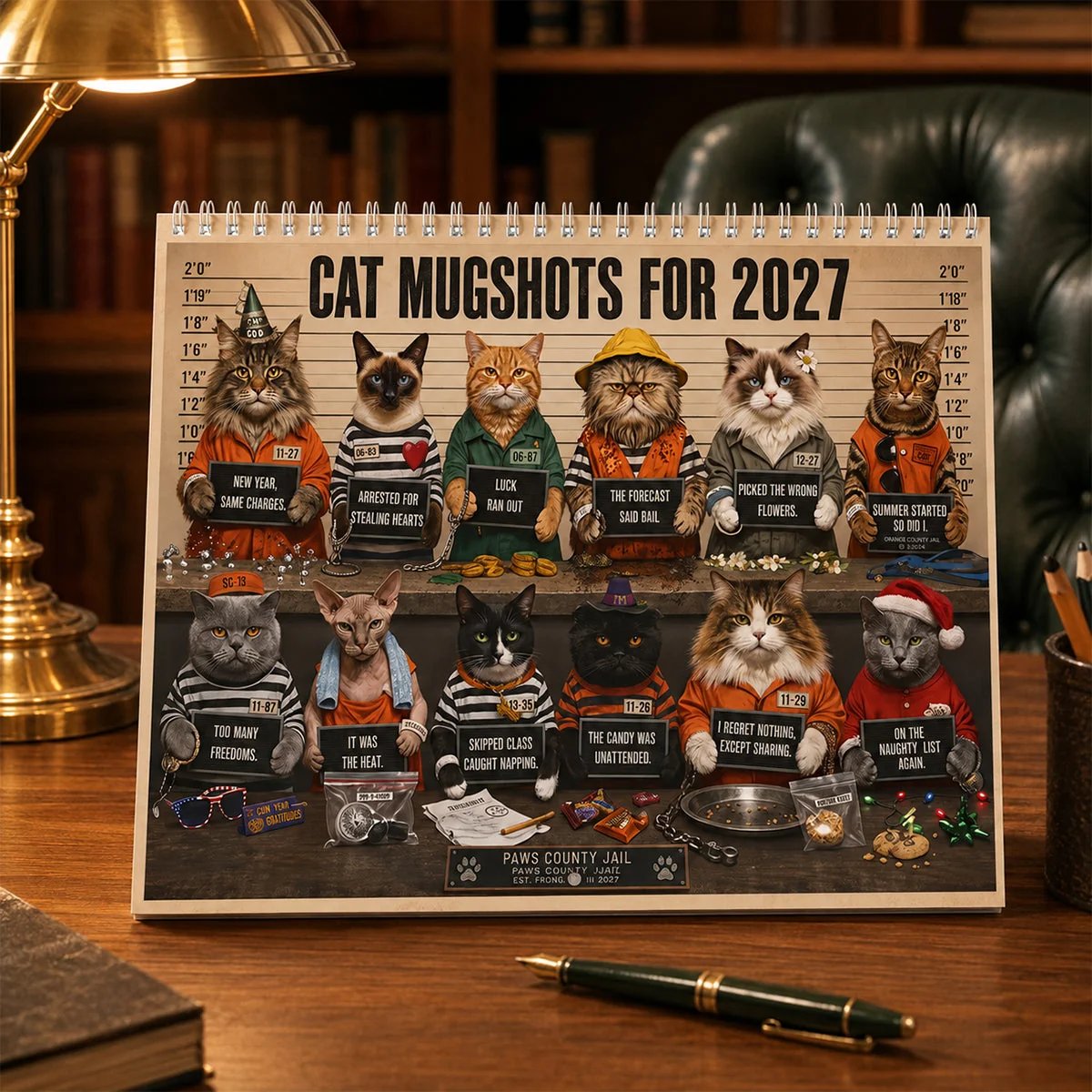 Cat Mugshots 2027 Calendar artwork