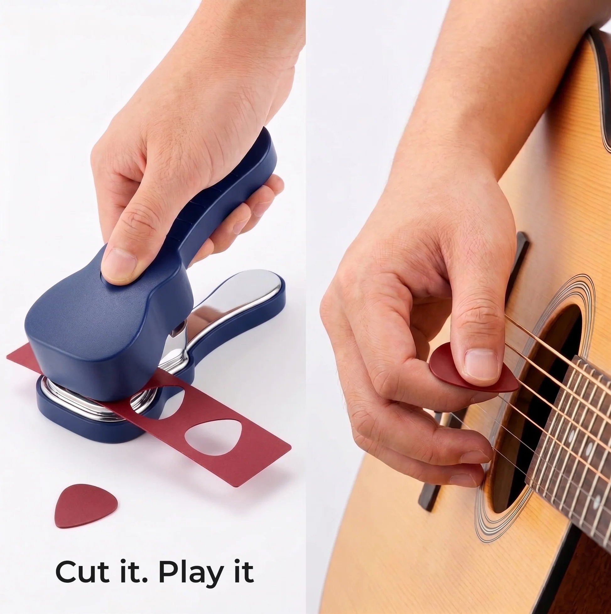 Cutting a pick and playing guitar with the finished pick