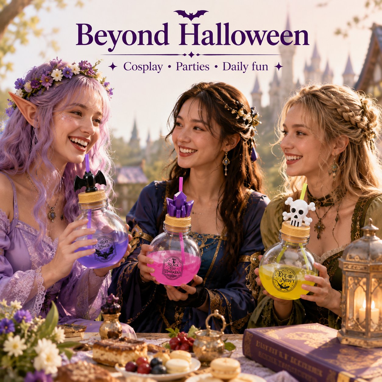 Potion drink bottles used at fantasy cosplay party