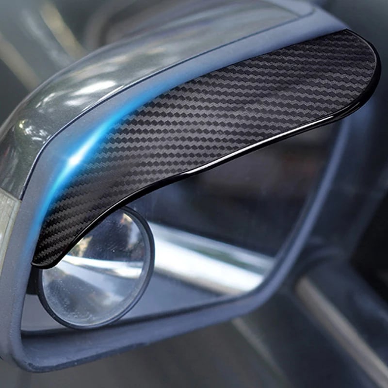Low profile black side mirror rain guard design