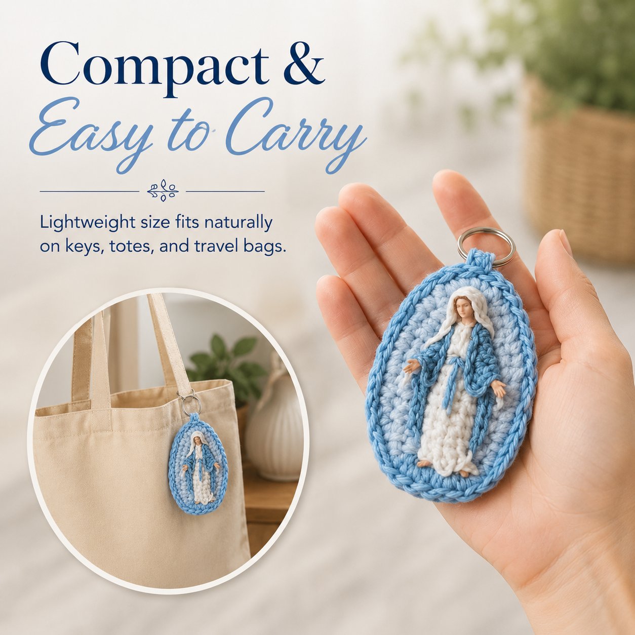 Compact lightweight Marian crochet keepsake held in the hand