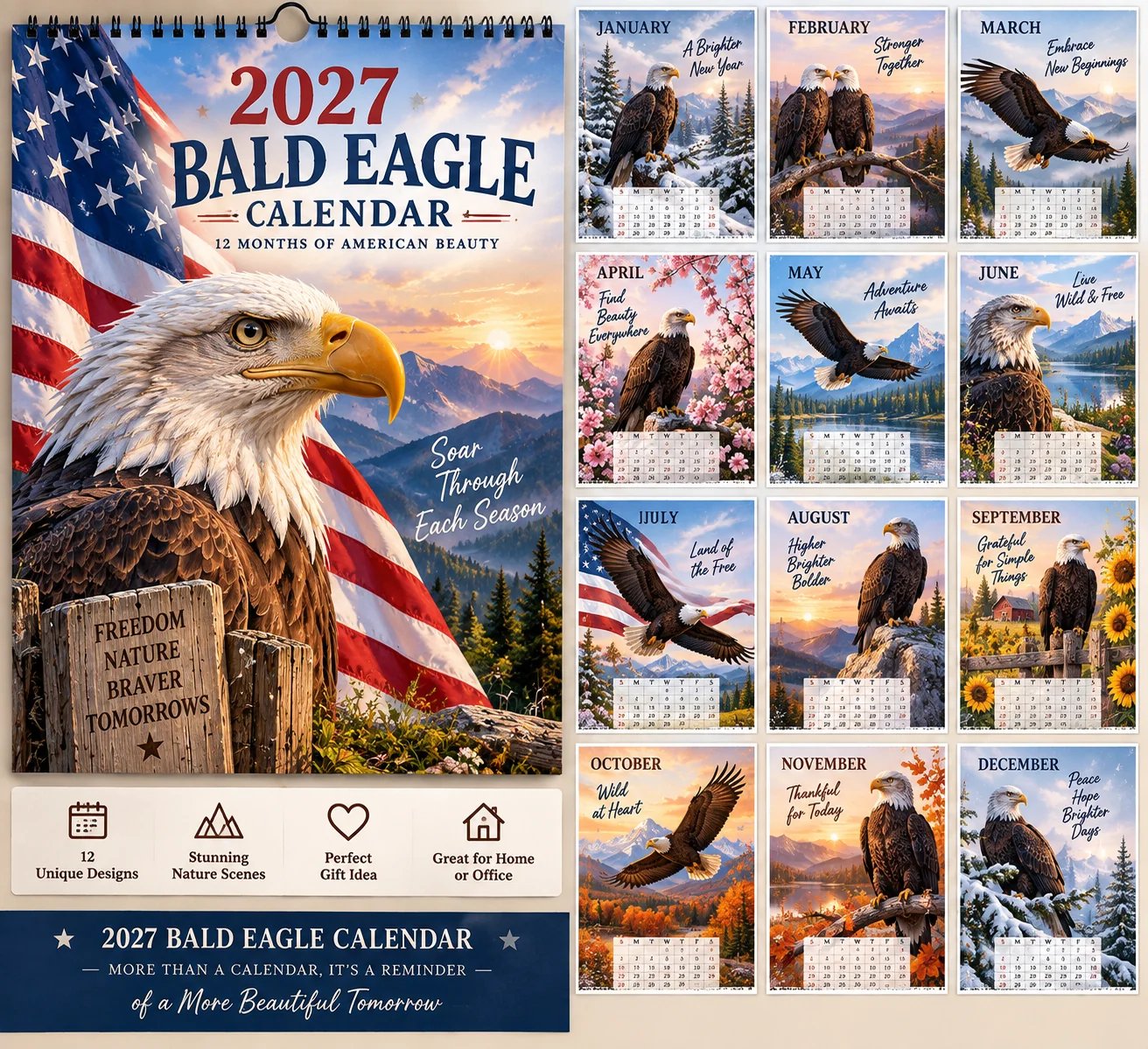 2027 Bald Eagle Wall Calendar Details