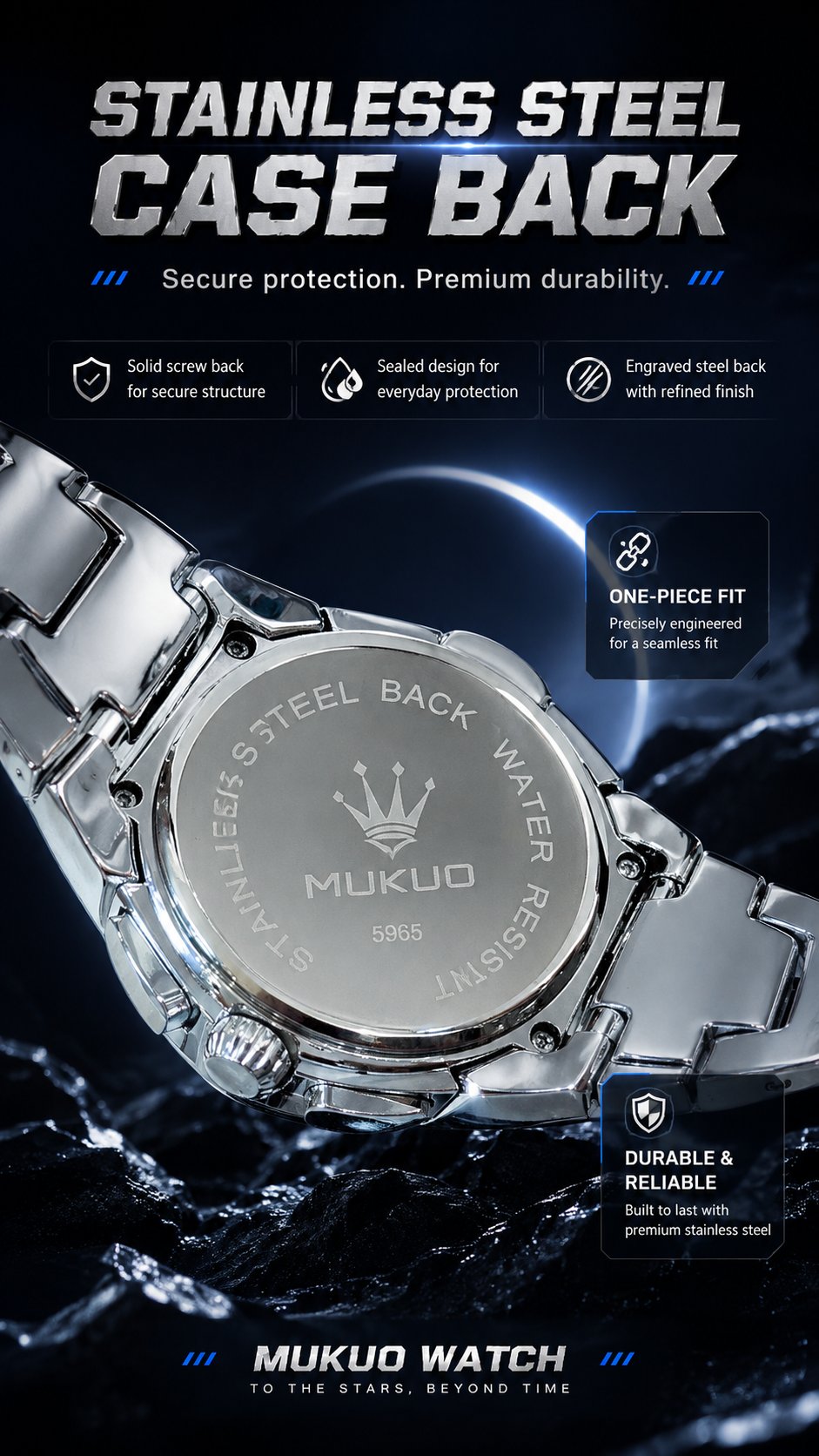 Detailed three-subdial watch face and date window