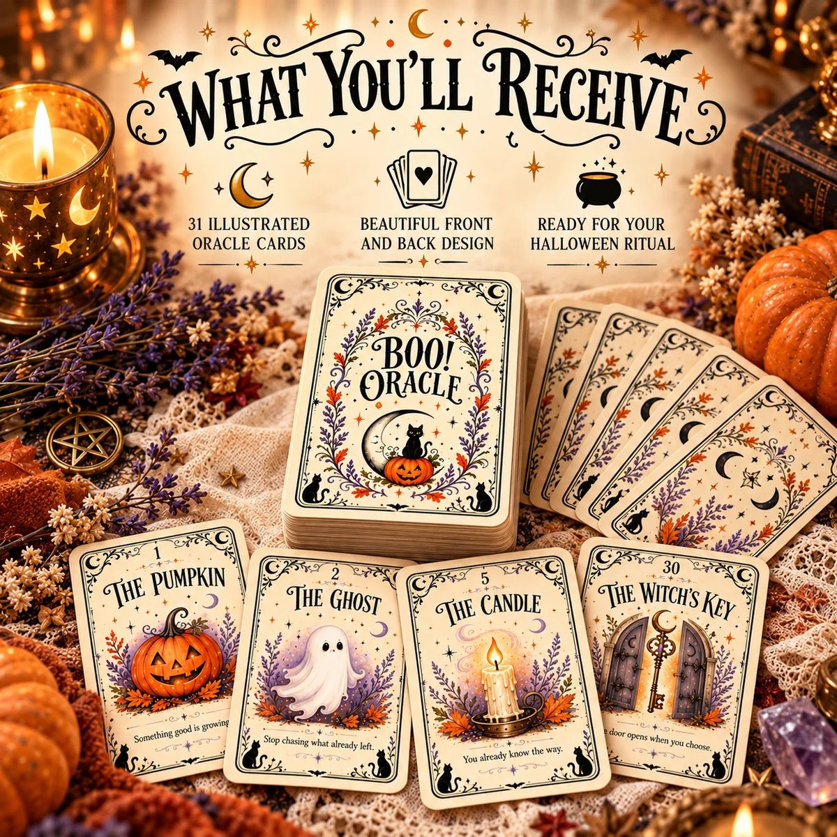 What you receive Halloween oracle deck