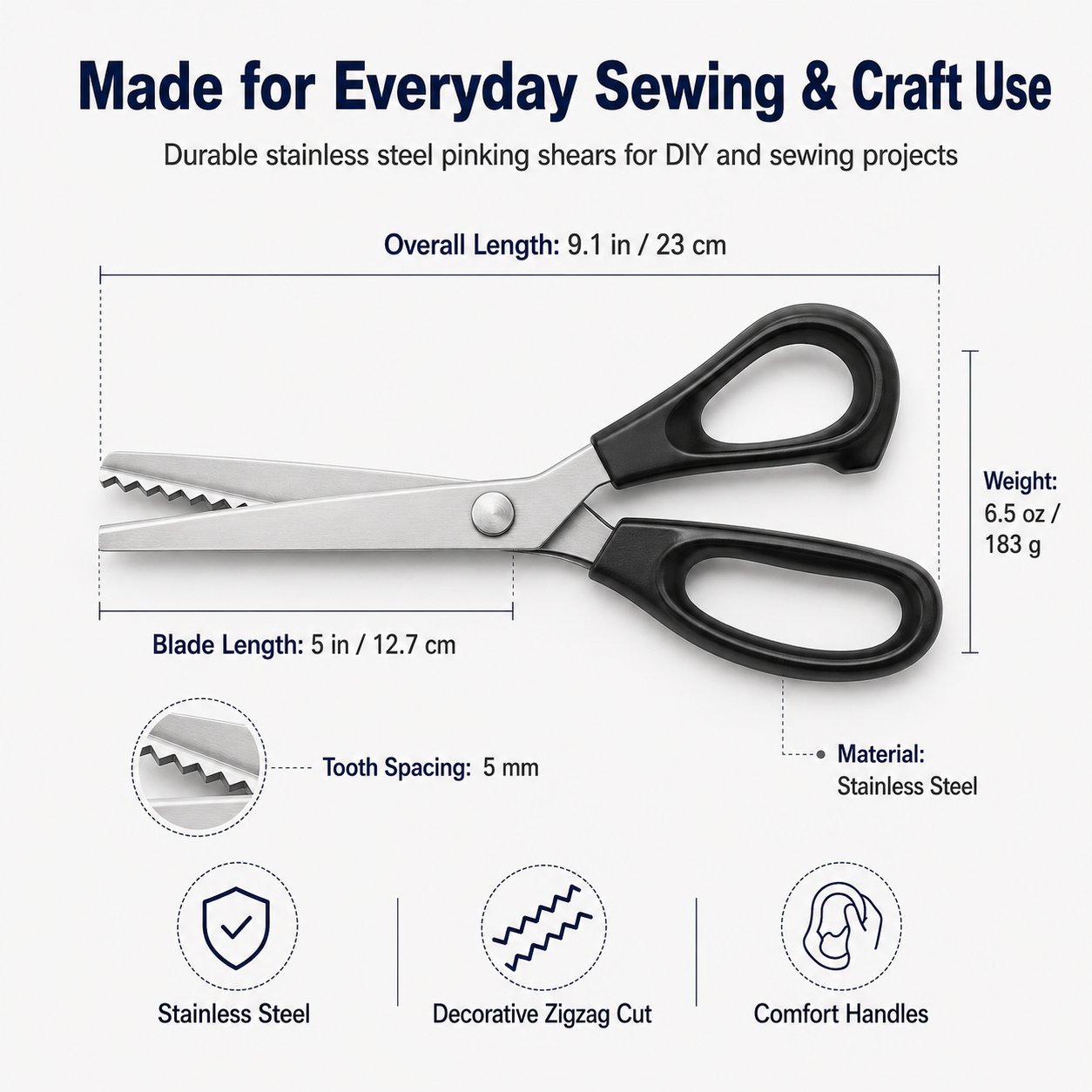 Zig zag pinking shears size and product specifications