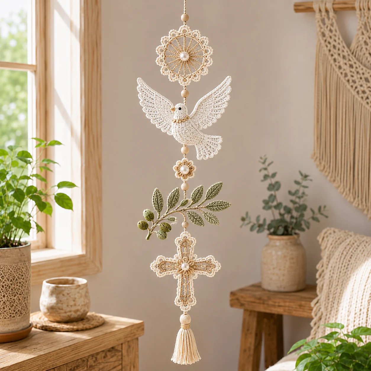 Finished Blessed Faith Hanging Cascade ready for display