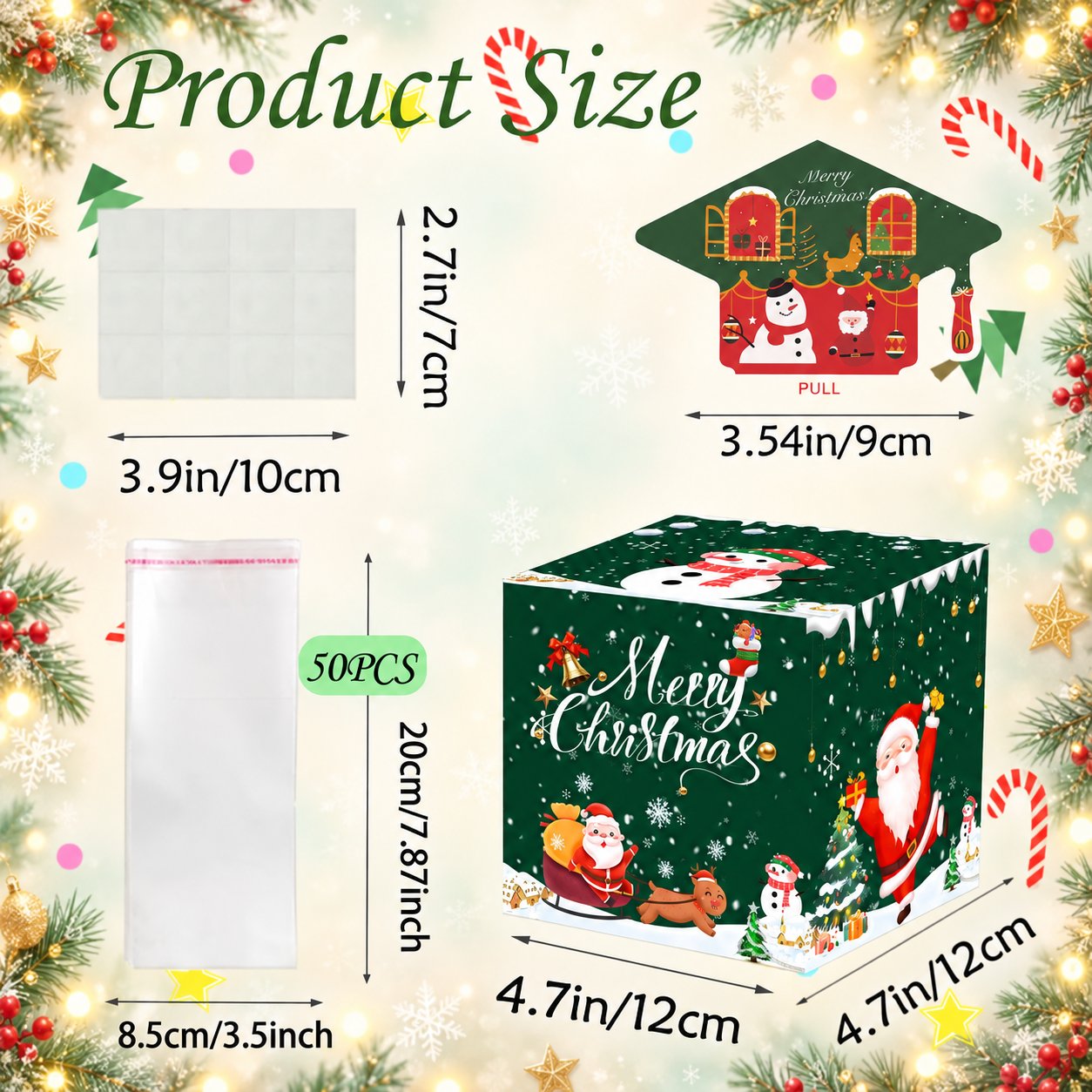 Christmas money pull box size and product details