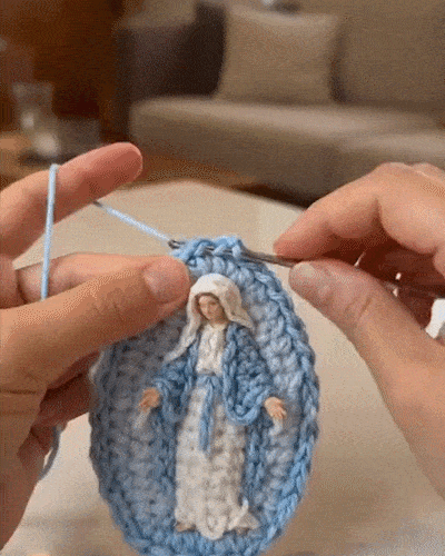 Handmade Marian crochet keepsake keychain