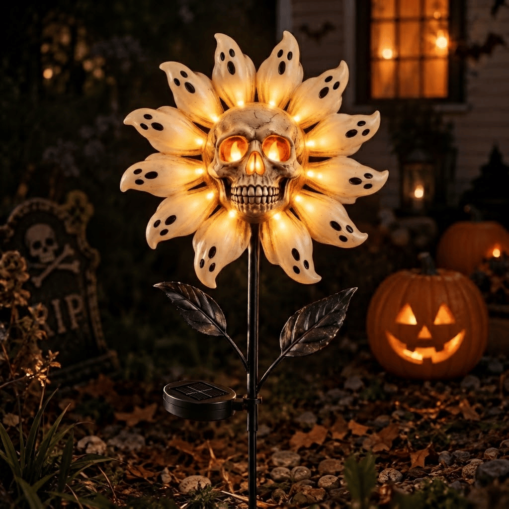 Ghost petals and skull centerpiece Halloween solar flower