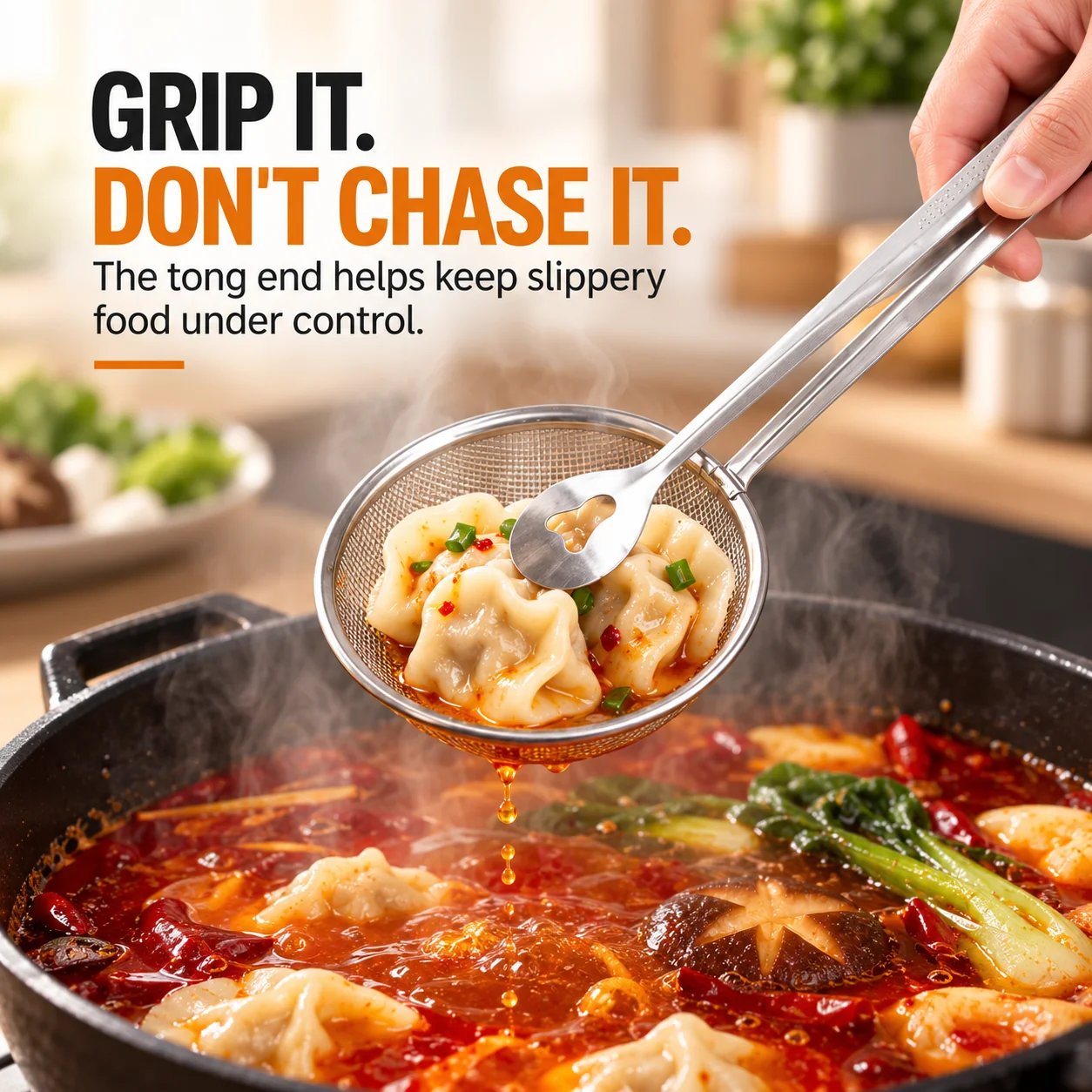 strong tong grip for dumplings vegetables and meat