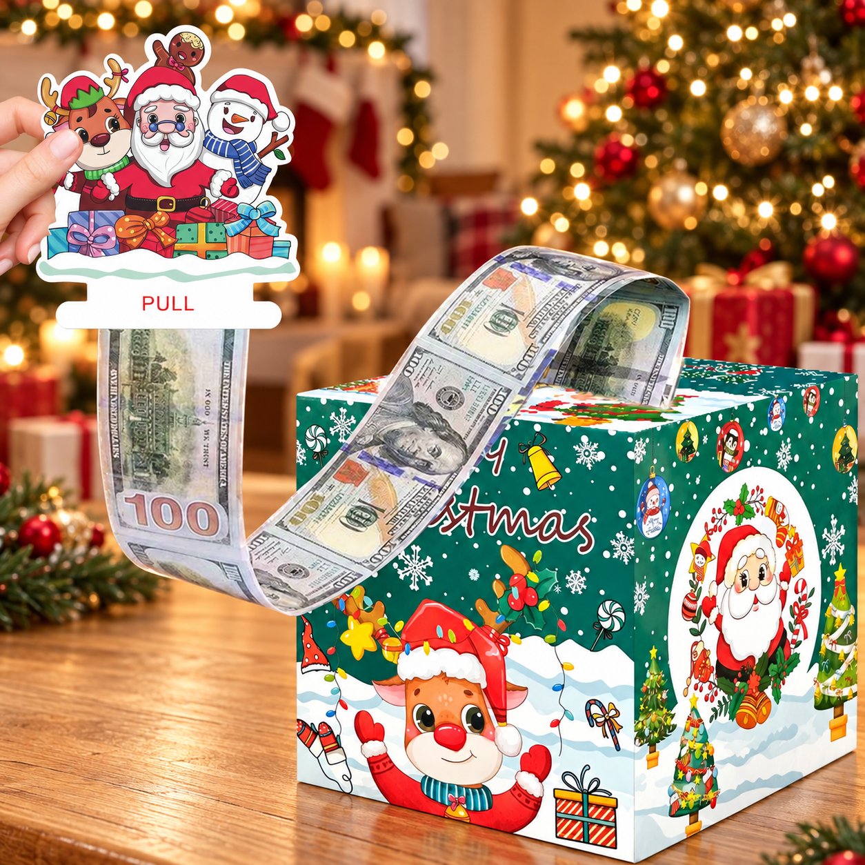 Santa and Friends Christmas Money Pull Box